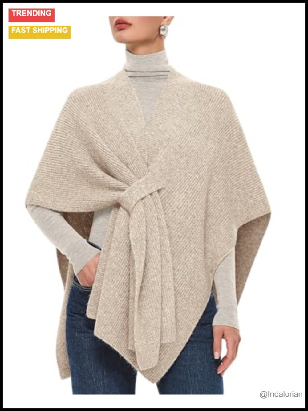 Chunky Knit Shawl Wrap Pull Through Poncho Cape